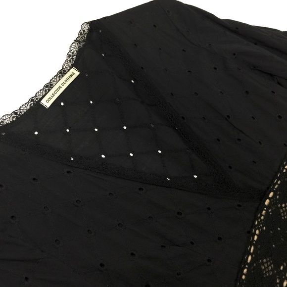 COLLECTIVE CLOTHING Black Cotton Eyelet Dress, S - Picture 7 of 9